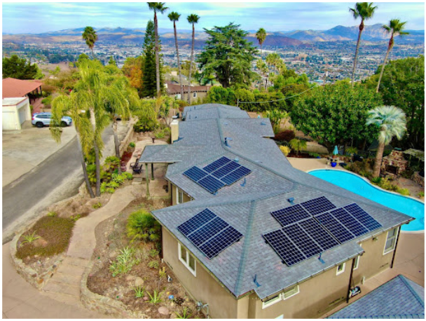 Residential roof with solar panels